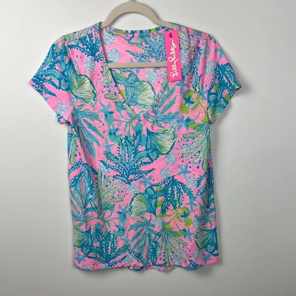 Lilly Pulitzer Pink&Blue NWT V neck Tee - Picture 2 of 9